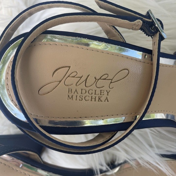 Jewel Badgley Mischka Women's Aura Embellished Heels In Navy Satin Size 7 - Picture 4 of 14